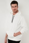 Buratti Slim Fit Baskılı Kapüşonlu Kanguru Cepli Pamuklu Erkek Sweat 5414018 EKRU