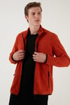 Buratti Slim Fit Fermuarlı Cepli Dik Yaka Soğuk Geçirmez Polar Erkek Hırka 5906028 ORANJ