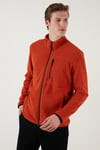 Buratti Slim Fit Fermuarlı Cepli Dik Yaka Soğuk Geçirmez Polar Erkek Hırka 5906028 ORANJ