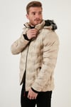 Buratti Slim Fit Fermuarlı Çıkarılabilir Kapüşonlu Şişme Erkek Mont 5760065 TAŞ