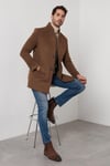 Buratti Slim Fit Tek Yırtmaçlı Düğmeli Dik Yaka Kaşe Erkek Kaban 5840110 TABA