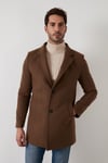 Buratti Slim Fit Tek Yırtmaçlı Düğmeli Dik Yaka Kaşe Erkek Kaban 5840110 TABA