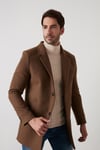 Buratti Slim Fit Tek Yırtmaçlı Düğmeli Dik Yaka Kaşe Erkek Kaban 5840110 TABA