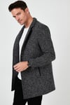 Buratti Slim Fit Tek Yırtmaçlı Düğmeli Dik Yaka Kaşe Erkek Kaban 5840110 Siyah Noktalı