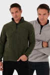 Buratti Slim Fit Yarım Fermuarlı Dik Yaka Soğuk Geçirmez 2'li Paket Erkek Polar 5906003S2 Haki-Gri