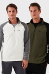 Buratti Slim Fit Yarım Fermuarlı Soğuk Geçirmez Şardonlu 2'li Paket Erkek Polar 5906055S2 Ekru-Haki