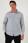 Buratti Streç Pamuklu Regular Fit Çift Cepli Erkek Gömlek CF25W127221 AÇIK GRİ