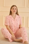 Büyük Beden Desenli Regular Fit Düğmeli Yumuşak Dokulu Kadın Pijama Takımı 65750501 SOMON