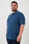 Büyük Beden Pamuklu Regular Fit Erkek Polo Yaka T Shirt 5902118B Koyu Mavi-Beyaz