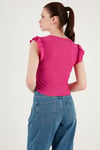 Büzgü Detaylı Kolları Fırfırlı Dar Kesim Crop Kadın Bluz 5865015 FUŞYA
