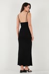 Büzgü Detaylı Slim Fit Yırtmaçlı Uzun Boy Asimetrik Yaka Kadın Elbise 5866291 SİYAH