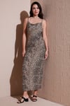 Büzgü Detaylı Slim Fit Yırtmaçlı Uzun Boy Asimetrik Yaka Kadın Elbise 5866291 LEOPAR