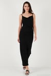 Büzgü Detaylı Slim Fit Yırtmaçlı Uzun Boy Asimetrik Yaka Kadın Elbise 5866291 SİYAH