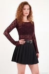 Çiçek Desen Dantelli Kayık Yaka Kadın Bluz 5867118 BORDO