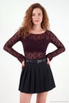 Çiçek Desen Dantelli Kayık Yaka Kadın Bluz 5867118 BORDO