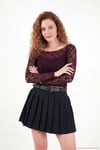 Çiçek Desen Dantelli Kayık Yaka Kadın Bluz 5867118 BORDO