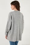 Çiçek İşlemeli Oversize Fit V Yaka Düğmeli Kadın Hırka 4616191 AÇIK GRİ