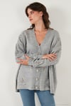 Çiçek İşlemeli Oversize Fit V Yaka Düğmeli Kadın Hırka 4616191 AÇIK GRİ