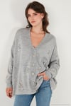 Çiçek İşlemeli Oversize Fit V Yaka Düğmeli Kadın Hırka 4616191 AÇIK GRİ