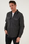 Çift Cepli Fermuarlı Slim Fit Kışlık Erkek Gömlek CF21W112925 KOYU GRİ