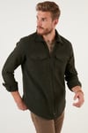 Çift Cepli Fermuarlı Slim Fit Kışlık Erkek Gömlek CF21W112925 HAKİ