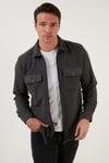 Çift Cepli Fermuarlı Slim Fit Kışlık Erkek Gömlek CF21W112925 KOYU GRİ