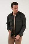 Çift Cepli Fermuarlı Slim Fit Kışlık Erkek Gömlek CF21W112925 HAKİ