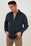 Çift Cepli Fermuarlı Slim Fit Kışlık Erkek Gömlek CF21W112925 İNDİGO