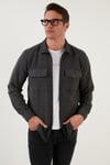 Çift Cepli Fermuarlı Slim Fit Kışlık Erkek Gömlek CF21W112925 KOYU GRİ