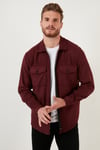 Çift Cepli Fermuarlı Slim Fit Kışlık Erkek Gömlek CF21W112925 BORDO