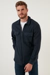 Çift Cepli Fermuarlı Slim Fit Kışlık Erkek Gömlek CF21W112925 İNDİGO