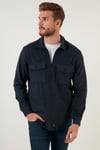 Çift Cepli Fermuarlı Slim Fit Kışlık Erkek Gömlek CF21W112925 İNDİGO