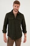 Çift Cepli Fermuarlı Slim Fit Kışlık Erkek Gömlek CF21W112925 HAKİ