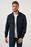 Çift Cepli Fermuarlı Slim Fit Kışlık Erkek Gömlek CF21W112925 İNDİGO