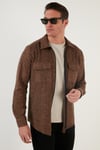 Çift Cepli Fermuarlı Slim Fit Kışlık Erkek Gömlek CF21W112925 HARDAL