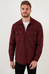 Çift Cepli Fermuarlı Slim Fit Kışlık Erkek Gömlek CF21W112925 BORDO