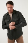 Çift Cepli Fermuarlı Slim Fit Kışlık Erkek Gömlek CF21W112925 HAKİ