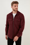Çift Cepli Fermuarlı Slim Fit Kışlık Erkek Gömlek CF21W112925 BORDO