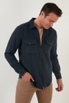 Çift Cepli Fermuarlı Slim Fit Kışlık Erkek Gömlek CF21W112925 İNDİGO
