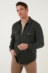 Çift Cepli Fermuarlı Slim Fit Kışlık Erkek Gömlek CF21W112925 HAKİ