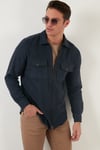 Çift Cepli Fermuarlı Slim Fit Kışlık Erkek Gömlek CF21W112925 İNDİGO