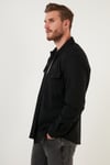 Çift Cepli Fermuarlı Slim Fit Kışlık Erkek Gömlek CF21W112925 SİYAH