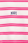 Çizgili % 100 Pamuk Loose Fit Bisiklet Yaka Kız Çocuk Crop 7610387-91358 BEYAZ-PEMBE
