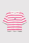 Çizgili % 100 Pamuk Loose Fit Bisiklet Yaka Kız Çocuk Crop 7610387-91358 BEYAZ-PEMBE