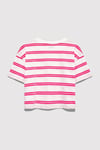 Çizgili % 100 Pamuk Loose Fit Bisiklet Yaka Kız Çocuk Crop 7610387-91358 BEYAZ-PEMBE