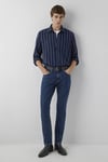 Çizgili % 100 Pamuk Regular Fit Erkek Gömlek 0211712-91741 LACİVERT