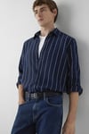 Çizgili % 100 Pamuk Regular Fit Erkek Gömlek 0211712-91741 LACİVERT