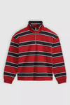 Çizgili  % 100 Pamuk Yarım Fermuarlı Dik Yaka Erkek Sweat 0083X-0002 KIRMIZI