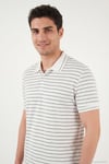 Çizgili Kısa Kollu Düğmeli Erkek Polo T Shirt 5904026 AÇIK HAKİ