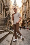 Çizgili Kısa Kollu Düğmeli Erkek Polo T Shirt 5904026 KAHVE